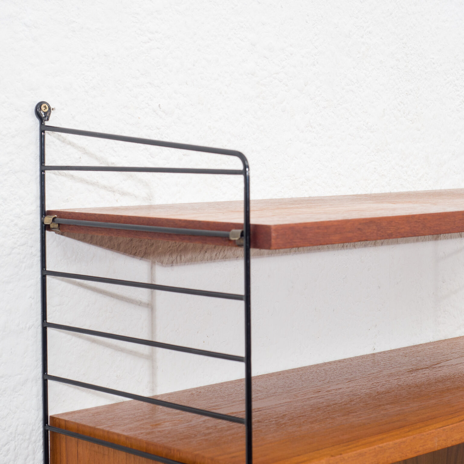 Shelf String, teak, with showcase, vintage