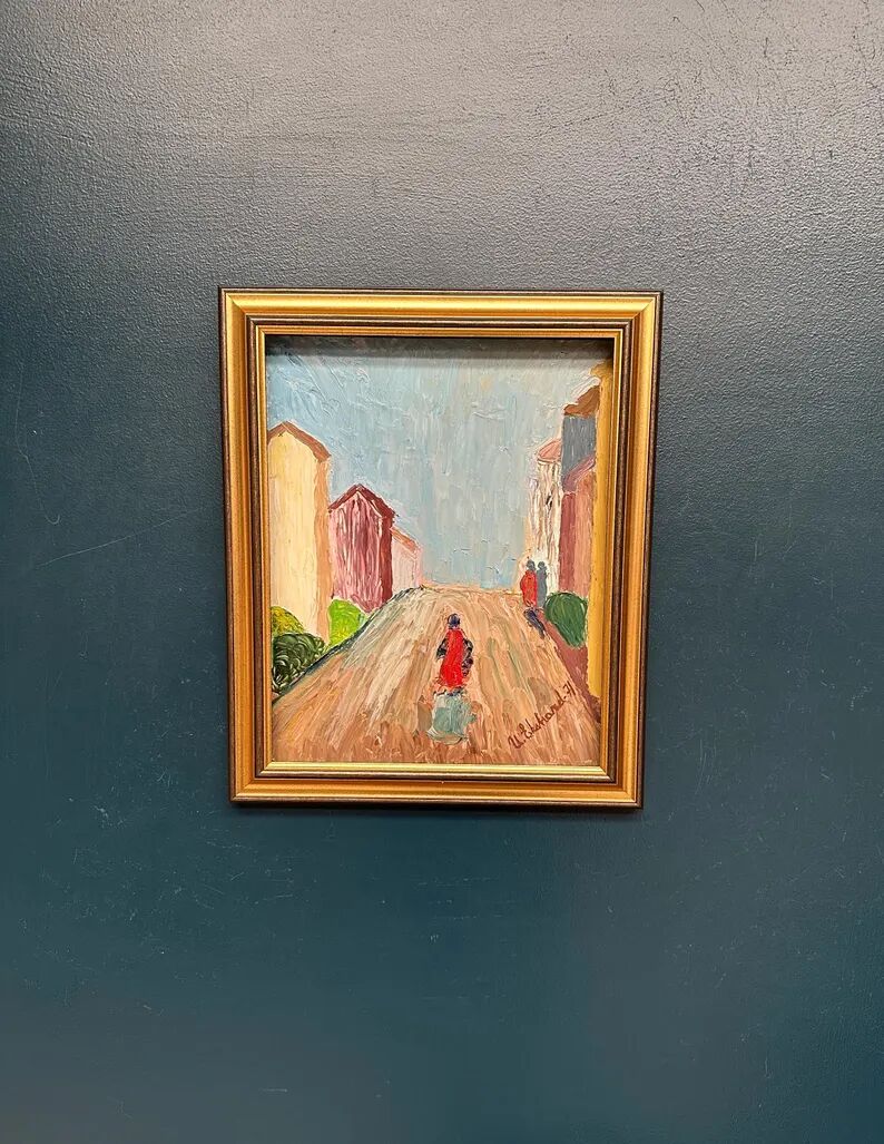 Original Swedish Oil on Panel – “Street Scene” by U. Ekshard – Signed – Dated 1971 – Vintage & Framed