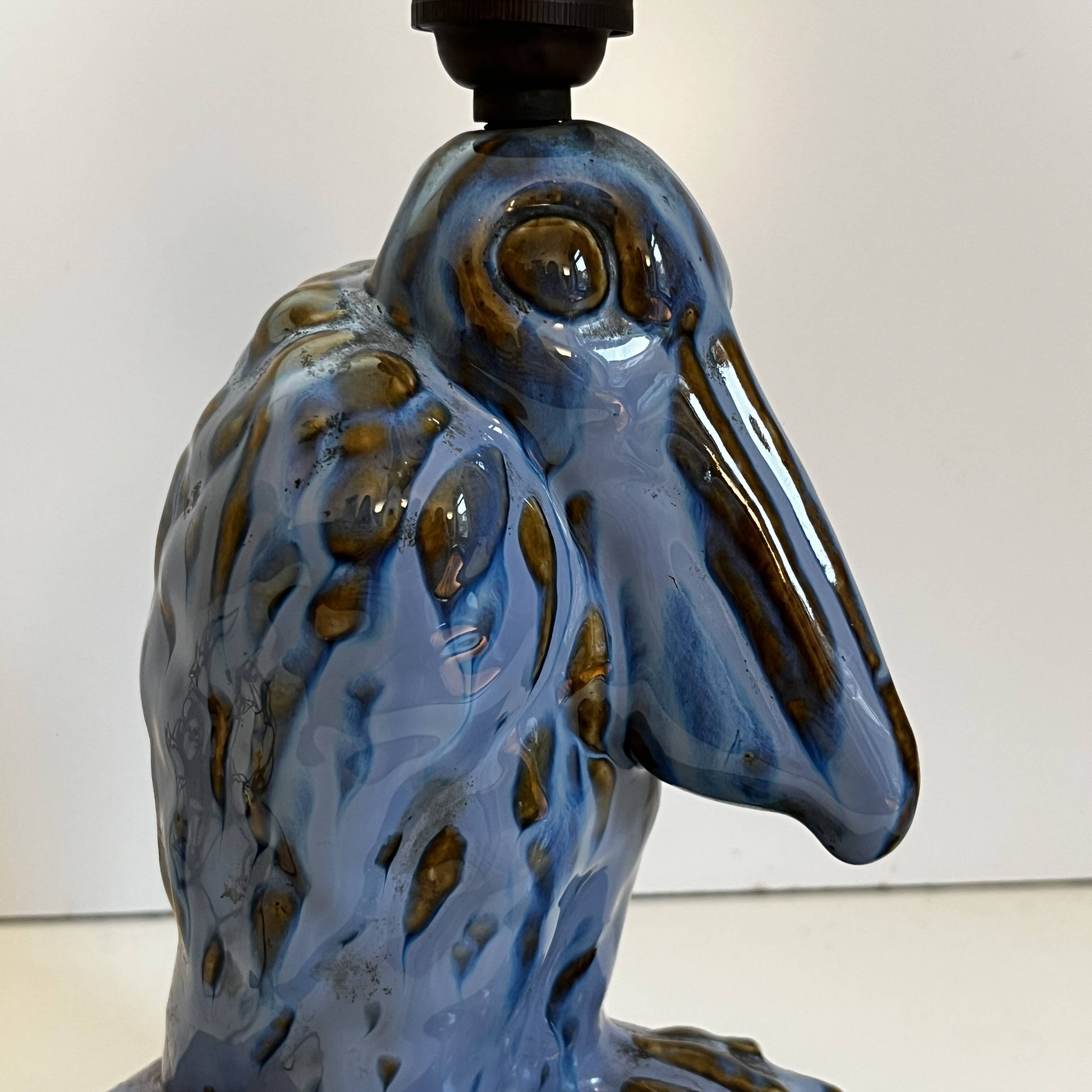 'Pelican' sculpture, Art Deco lamp base / inkwell in fine glazed stoneware