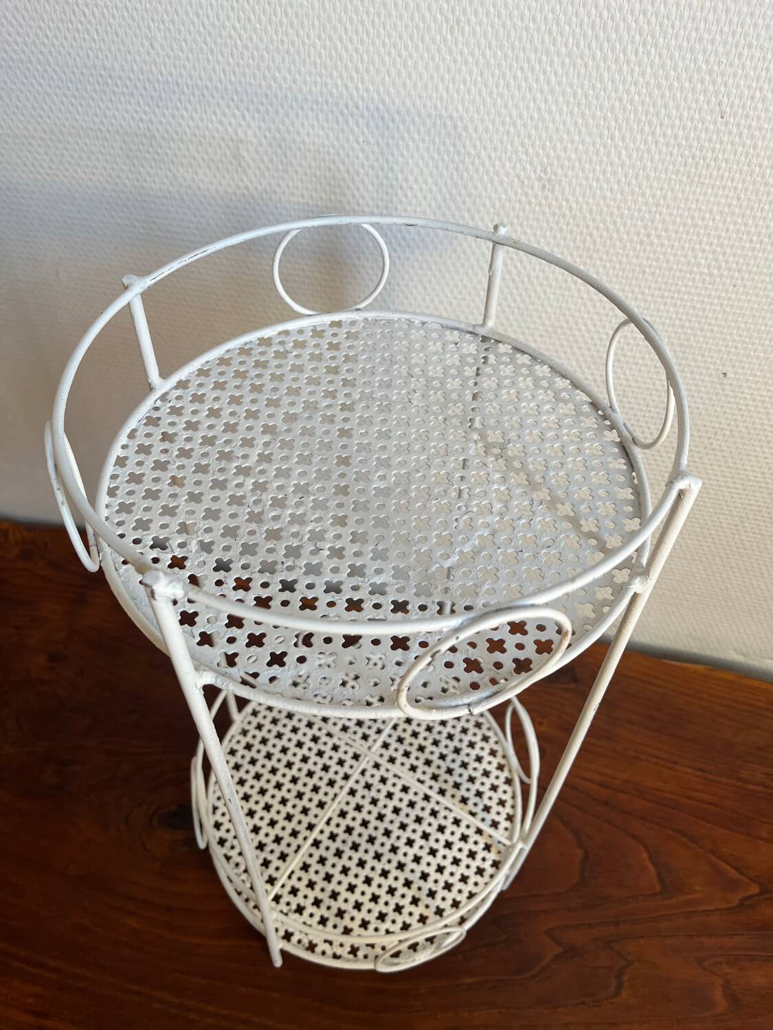 White perforated metal side table