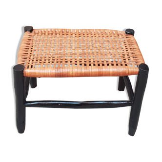 Banc marocain en bois et cuir marron, banc marocain en bois massif, moroccan bench,banc beldi tradit