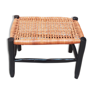 Moroccan bench in wood and brown leather, moroccan bench in solid wood, moroccan bench, beldi tradit bench