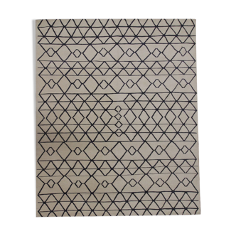 Black cream wool kilim scandinavian style area rug- 182x233cm
