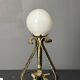 Midcentury brutalist wrought iron and opaline table lamp, Spain ca 1960s