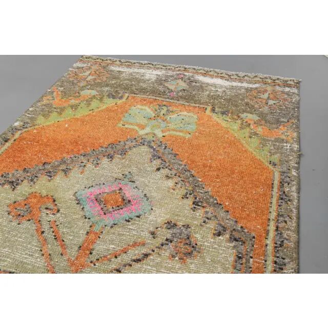 1970s Turkish hand-knotted wool cotton orange runner rug 85x273