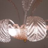 Lustre Art Déco rose Barovier e Toso, verre de Murano, années 1950