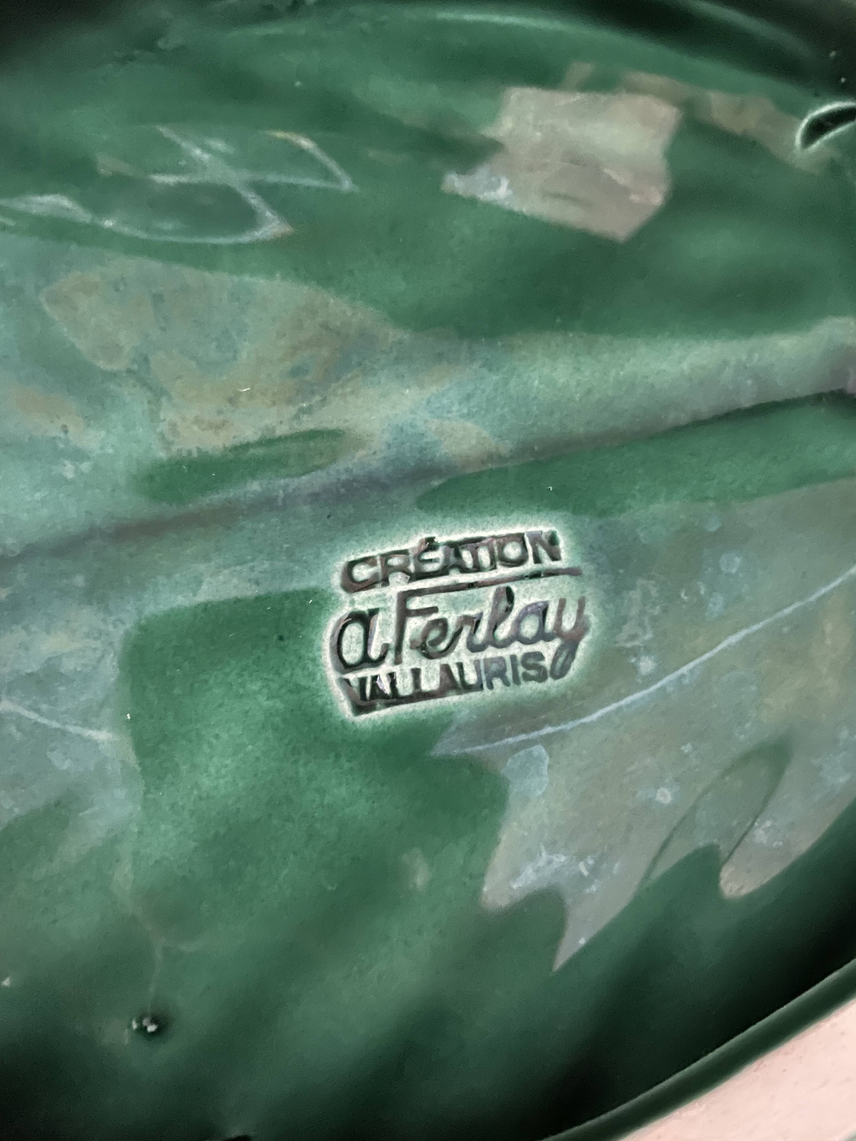 Fruit cup green leaf vallauris signed a.ferlay