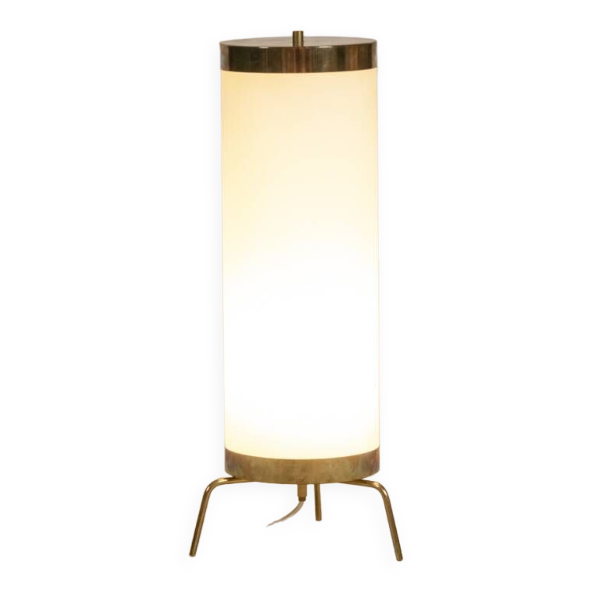 Lamp in white opaline and golden brass, 1970s