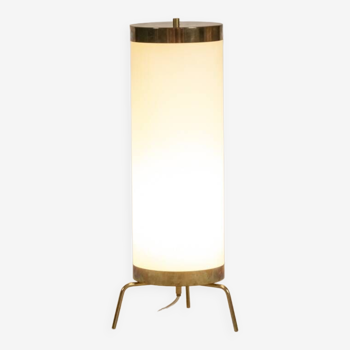 Lampe en opaline blanche et laiton doré, années 1970