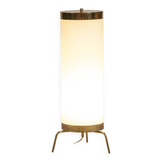 Lamp in white opaline and golden brass, 1970s