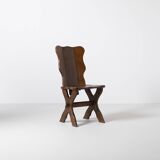 Set of 6 Dutch brutalist dining chairs in stained oak, 1970s