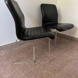 Black leather armchairs, Italian design, 70s (X2)