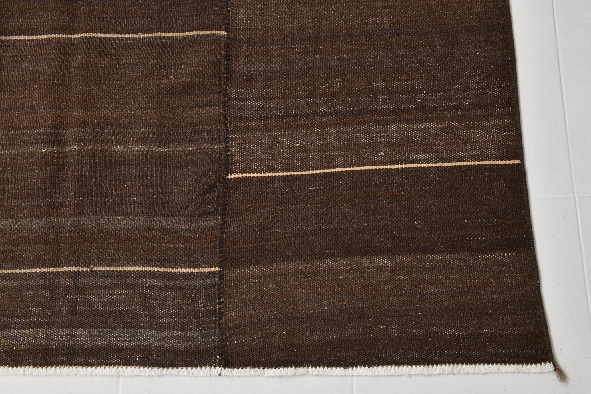 5x8 Dark Brown Ethnic Turkish Kilim Rug, 169x238Cm