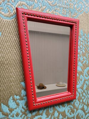 Miroir Rétroviseur En simili cuir Rouge 1960