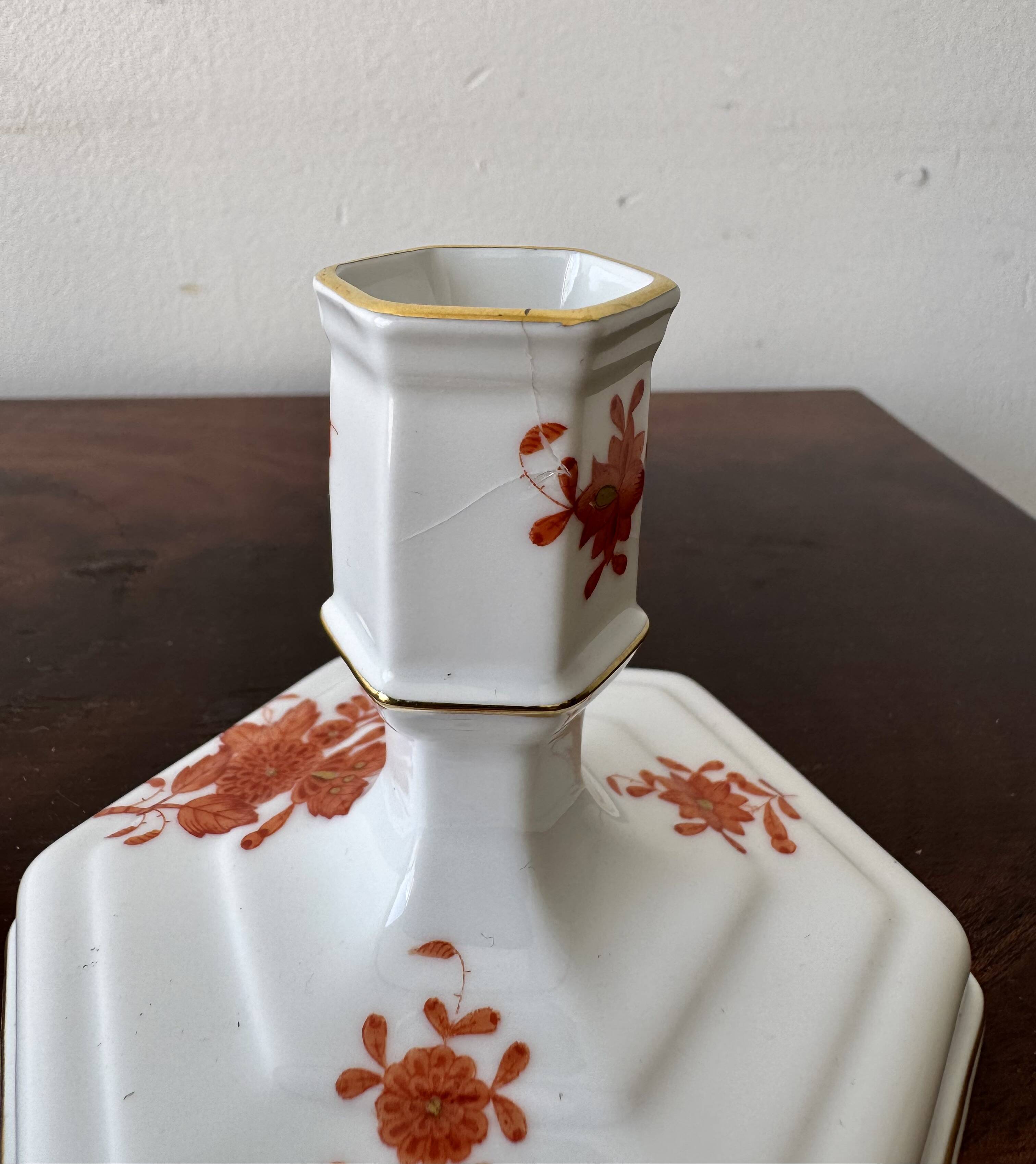 Porcelain Candlestick Orange by Herend