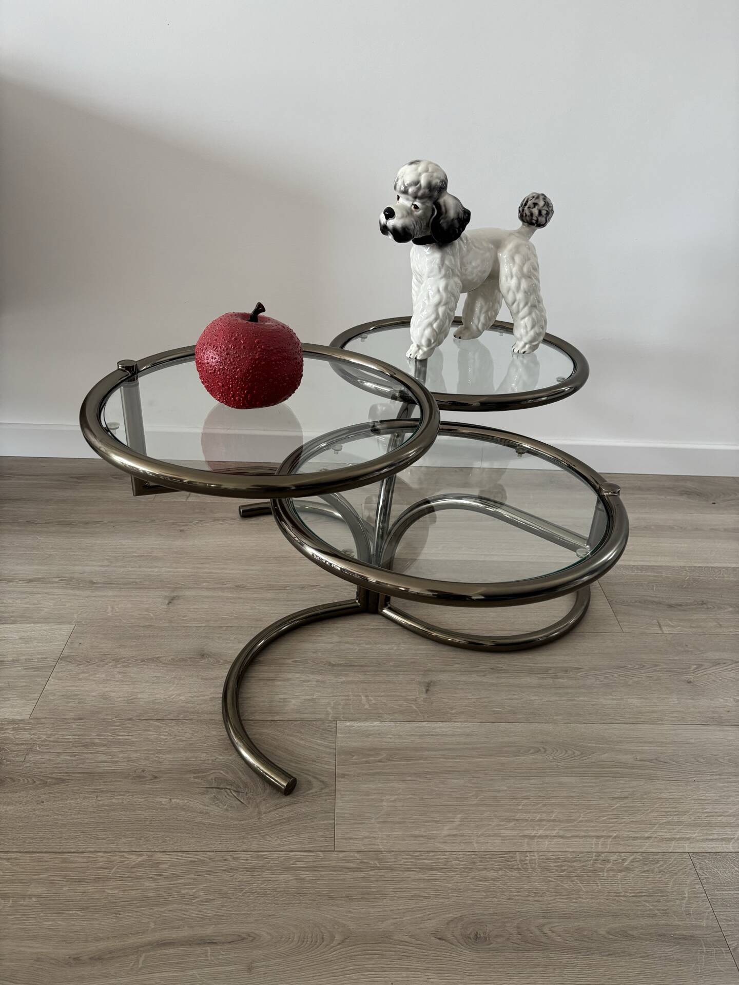 Table basse Morex attribuée à Milo Baughman années 70 3 plateaux