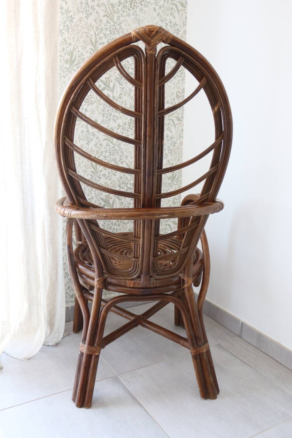 Fauteuil feuille bambou et rotin 1970 vintage