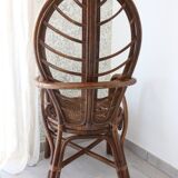 Vintage 1970s bamboo and rattan leaf armchair