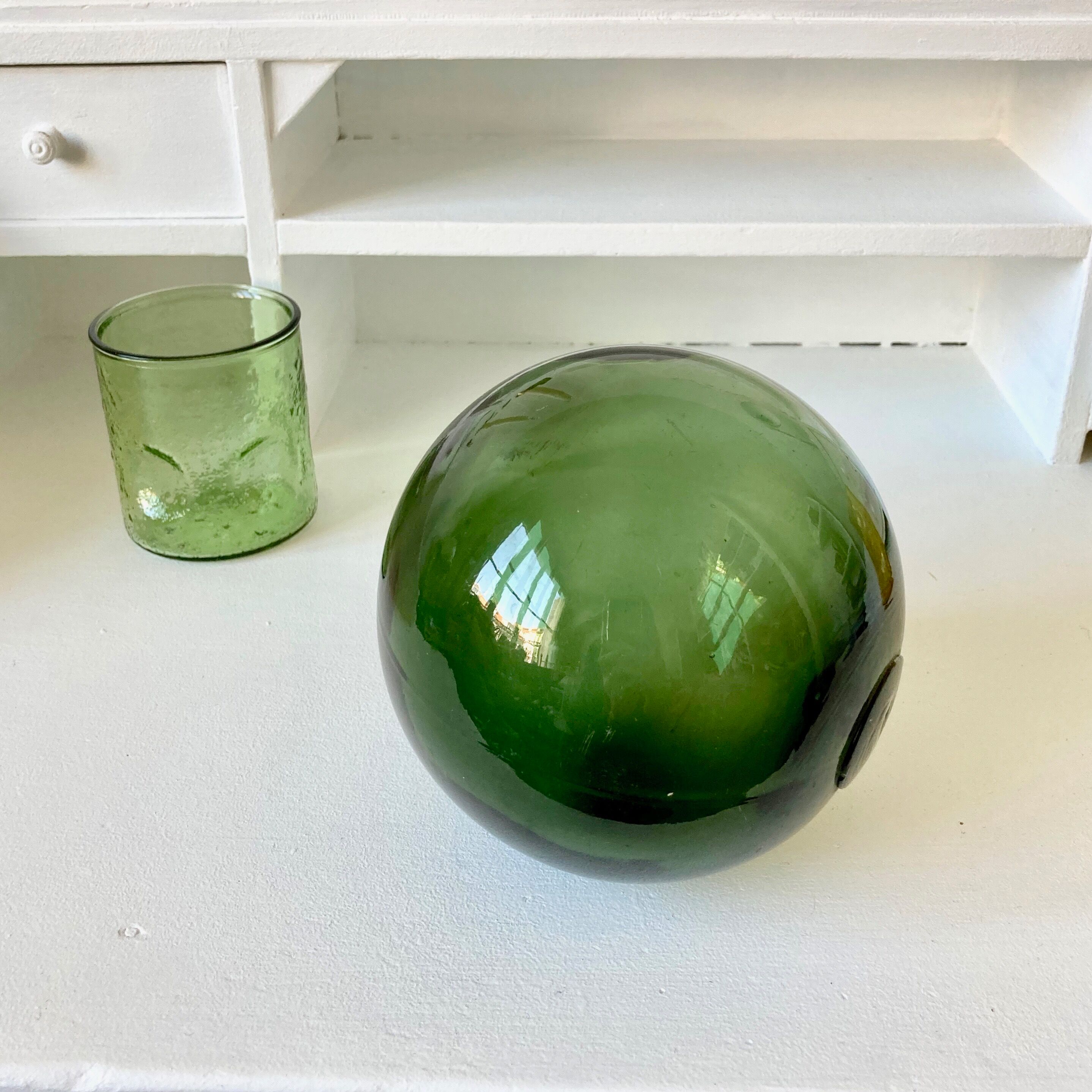 Green blown glass ball, old fishing float