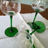 4 engraved Alsace wine glasses green feet