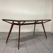 1950s Italian Wooden Table with Double Glass Top
