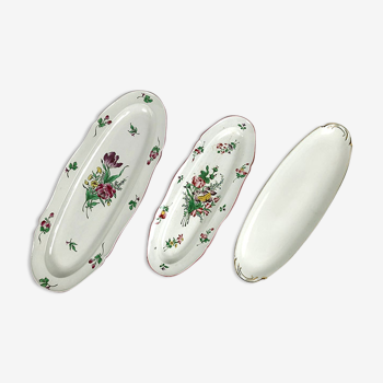 Series of three fish dishes, Lunéville earthenware and Limoges porcelain