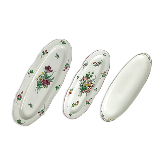 Série de trois plats à poisson, faïence de Lunéville et porcelaine de Limoges