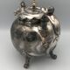 Old teapot pourer in silver metal decorated with foliage and butterflies
