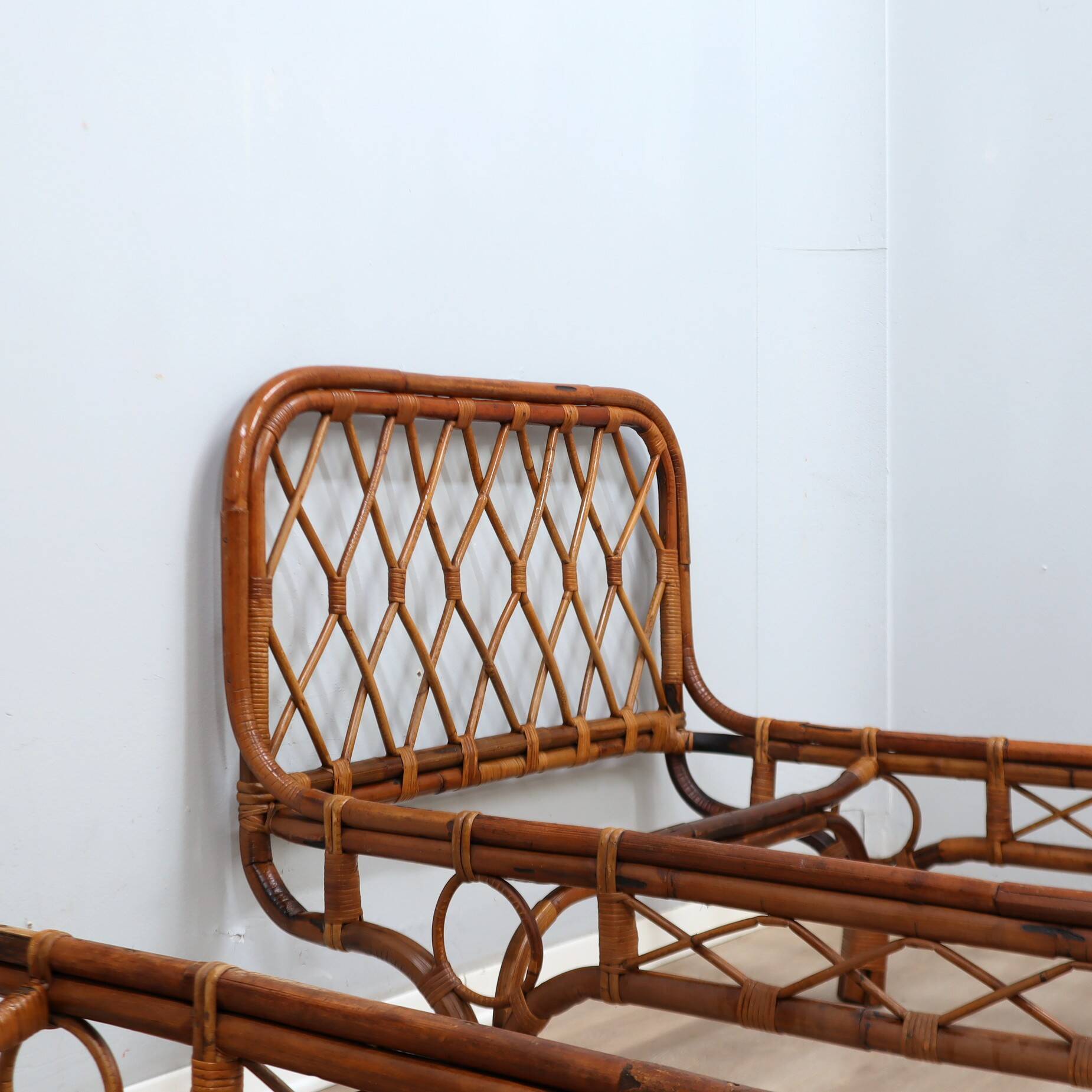 Pair 1960s Franca Helg Bonacina Rattan Malacca Daybeds