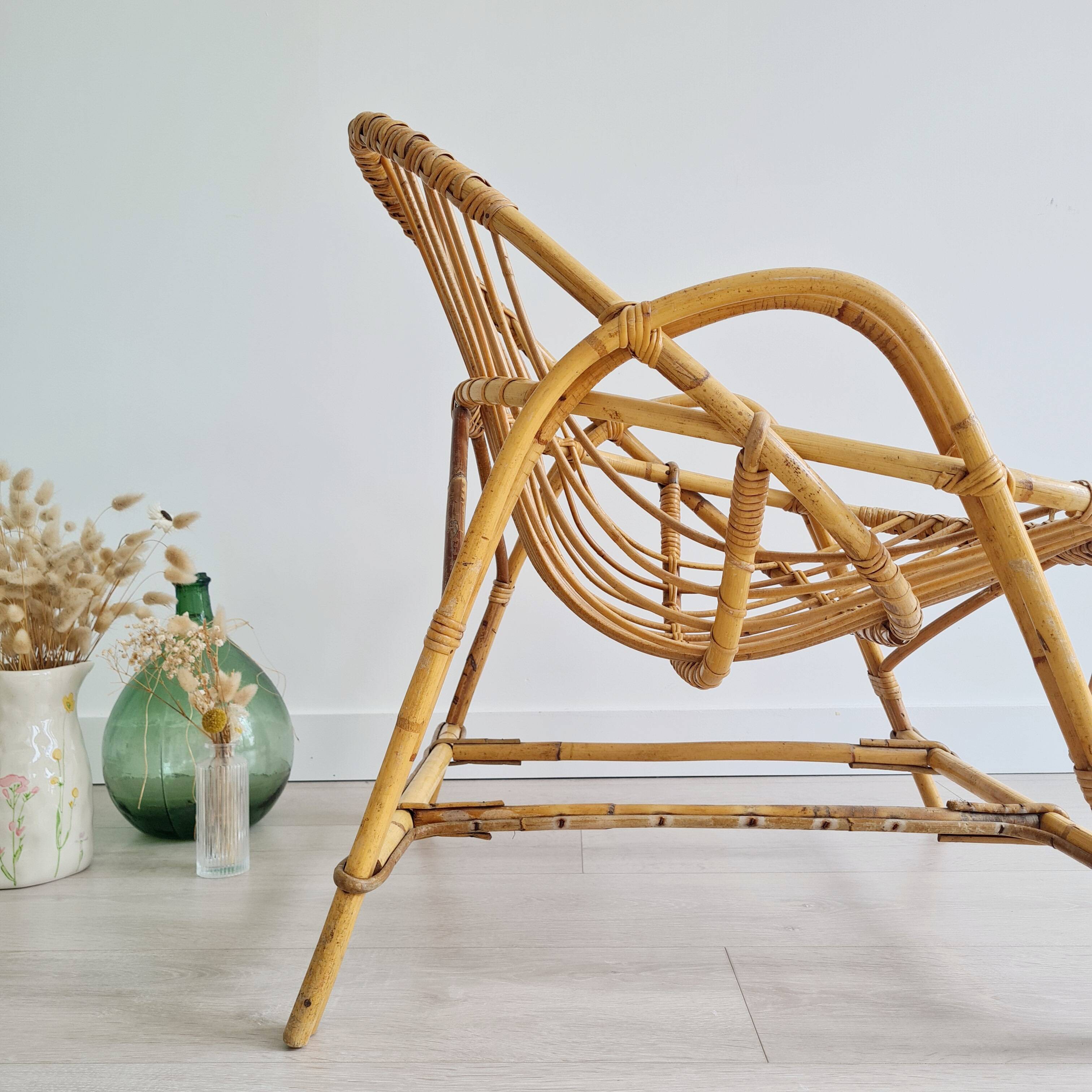 Rattan basket armchair, 1960s