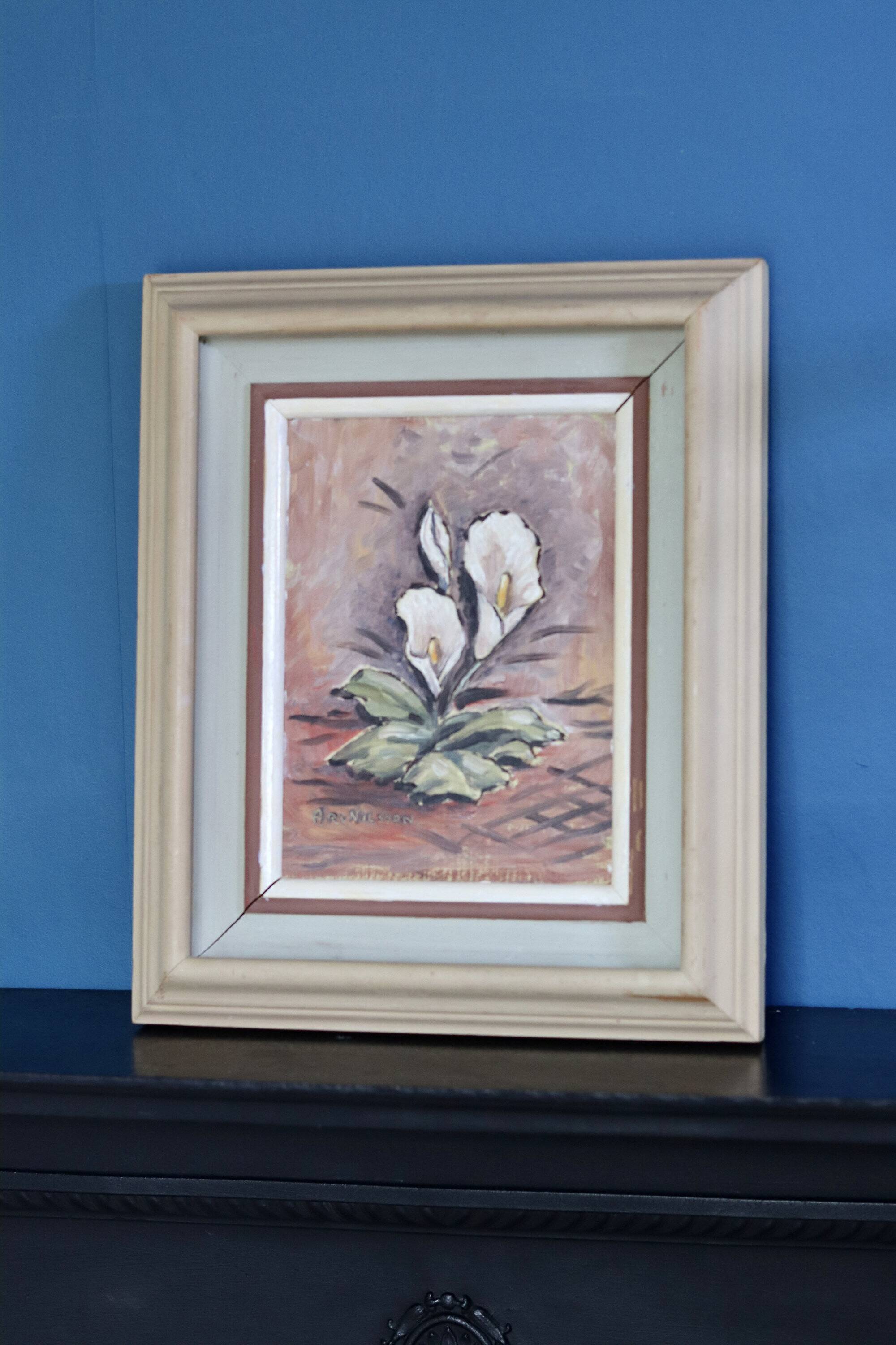 "Oil on Norwegian canvas from the mid-century 'Peace Plant' by Arvid Nilsson (1913-1976) - framed"