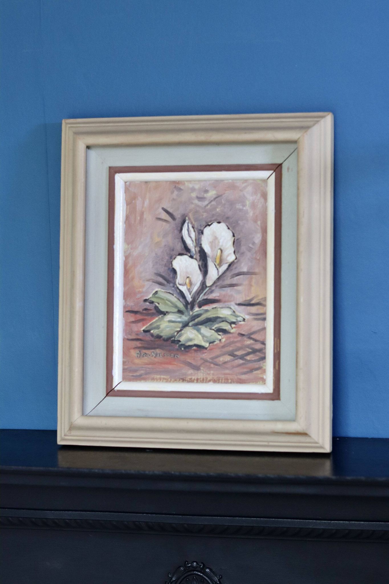 "Oil on Norwegian canvas from the mid-century 'Peace Plant' by Arvid Nilsson (1913-1976) - framed"