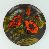 Vintage Ruscha 70s wall plate decor orange flowers fat lava glaze