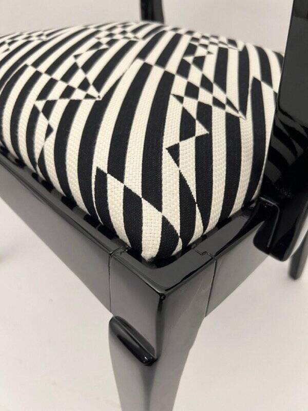 Art Deco Armchairs in Black Lacquer and Black-Creme Fabric, 1925