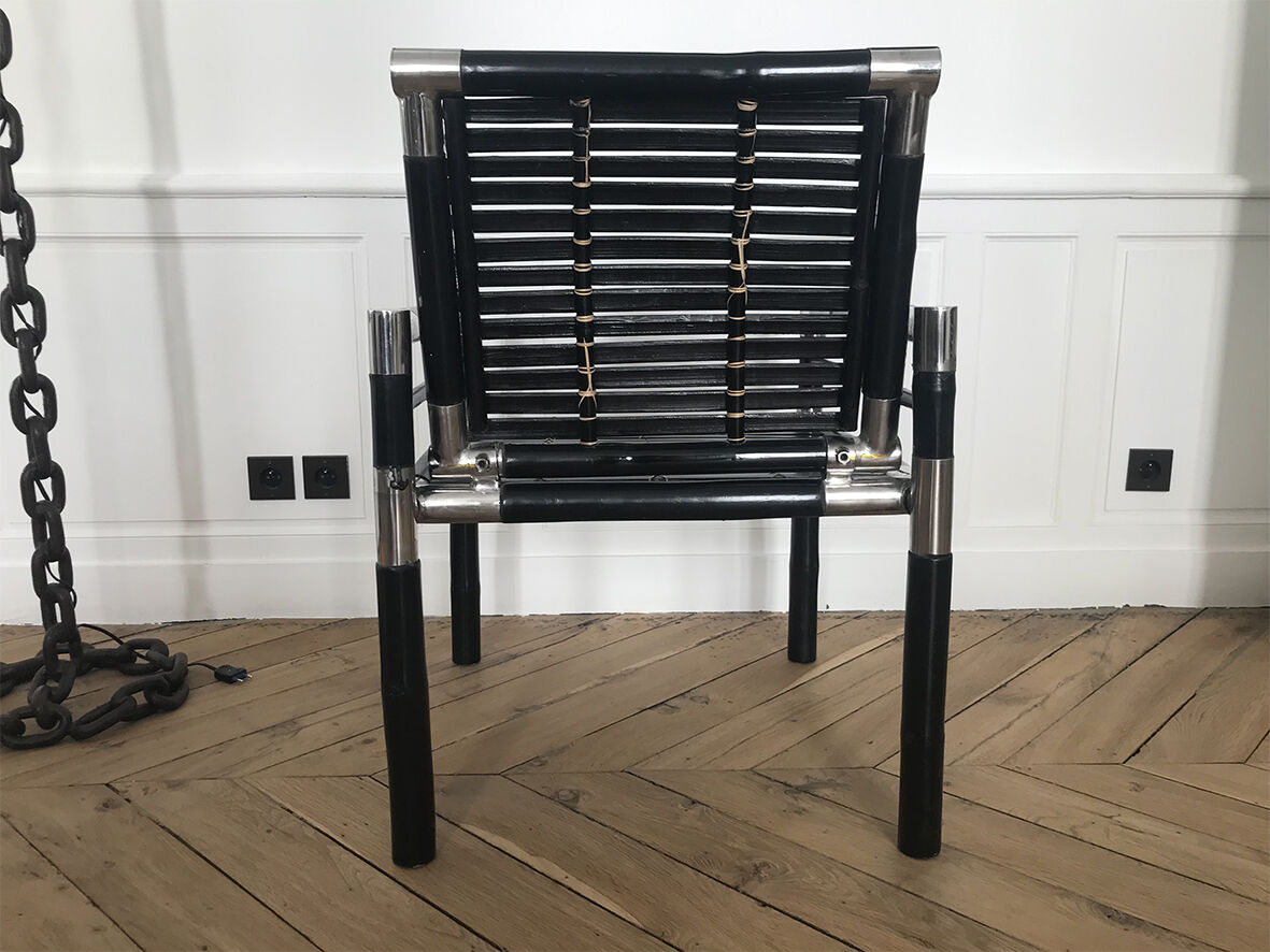 PAIR OF BAMBOO AND CHROME ARMCHAIRS, 1970's