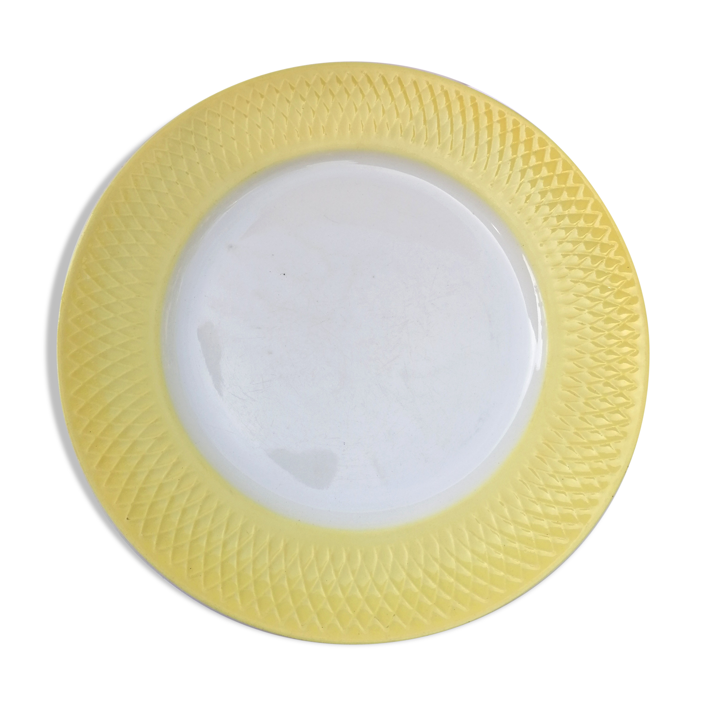 Set of 6 plates made of 50s earthenware / white and yellow in relief