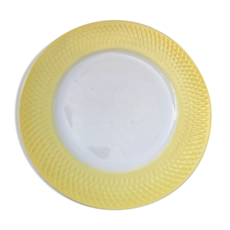 Set de 6 assiettes en faïence années 50 blanc et jaune en relief