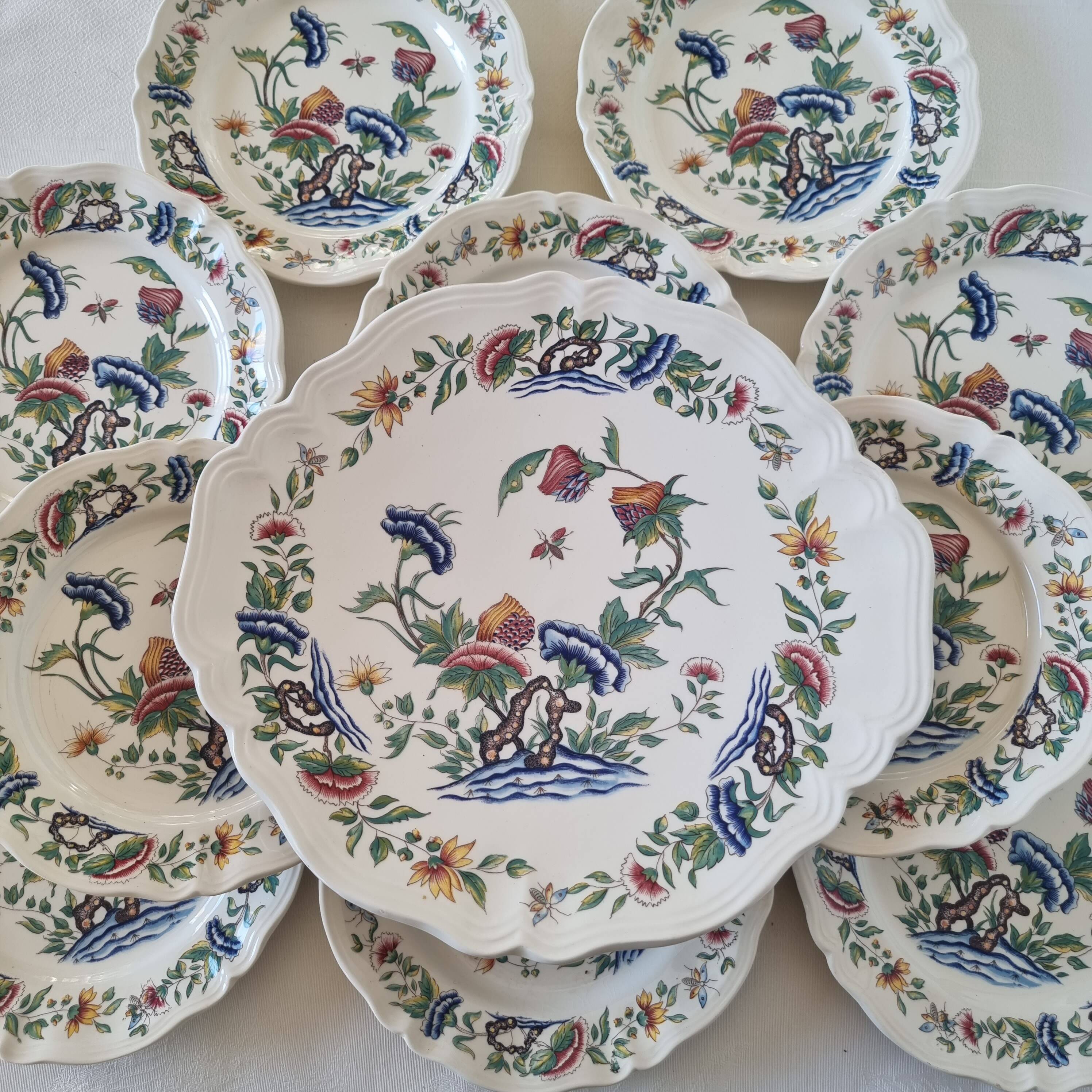 Roeun dessert plate set in French Sarreguemine porcelain