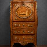 Louis XV secretary in marquetry – Gallant scene – Gilded bronze