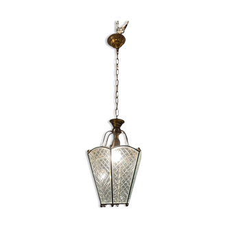 Italian Vintage Etched Glass Light Pendant, 1950s