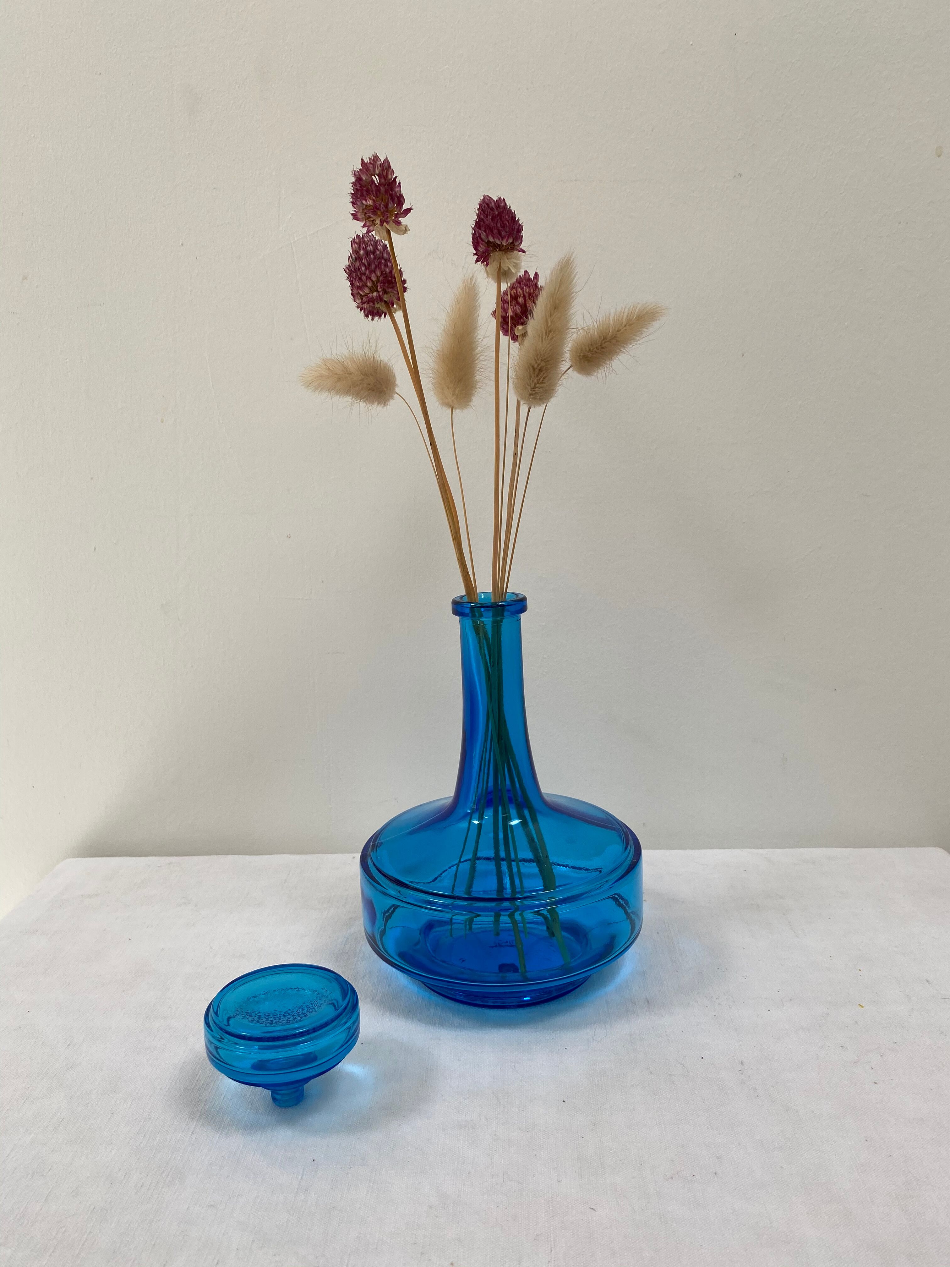 Vintage turquoise blue glass vase/decanter
