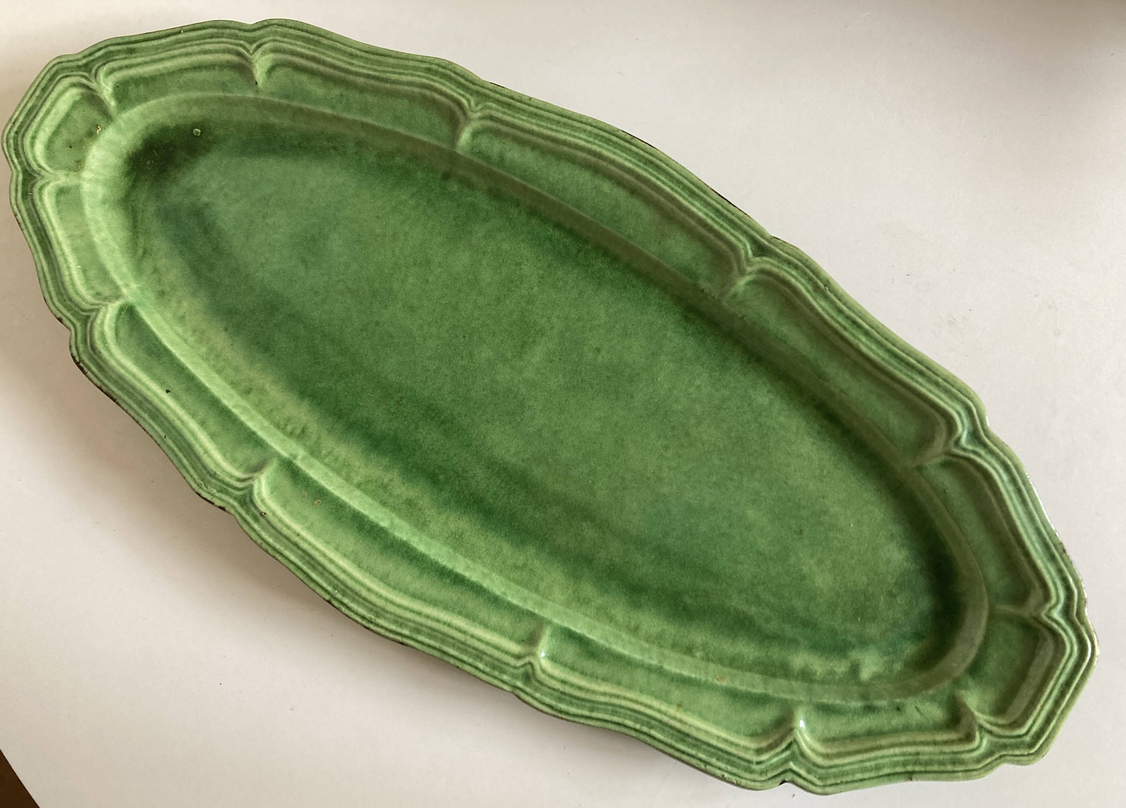 Dieulefit XXXL glazed earthenware dish with fluting 1950