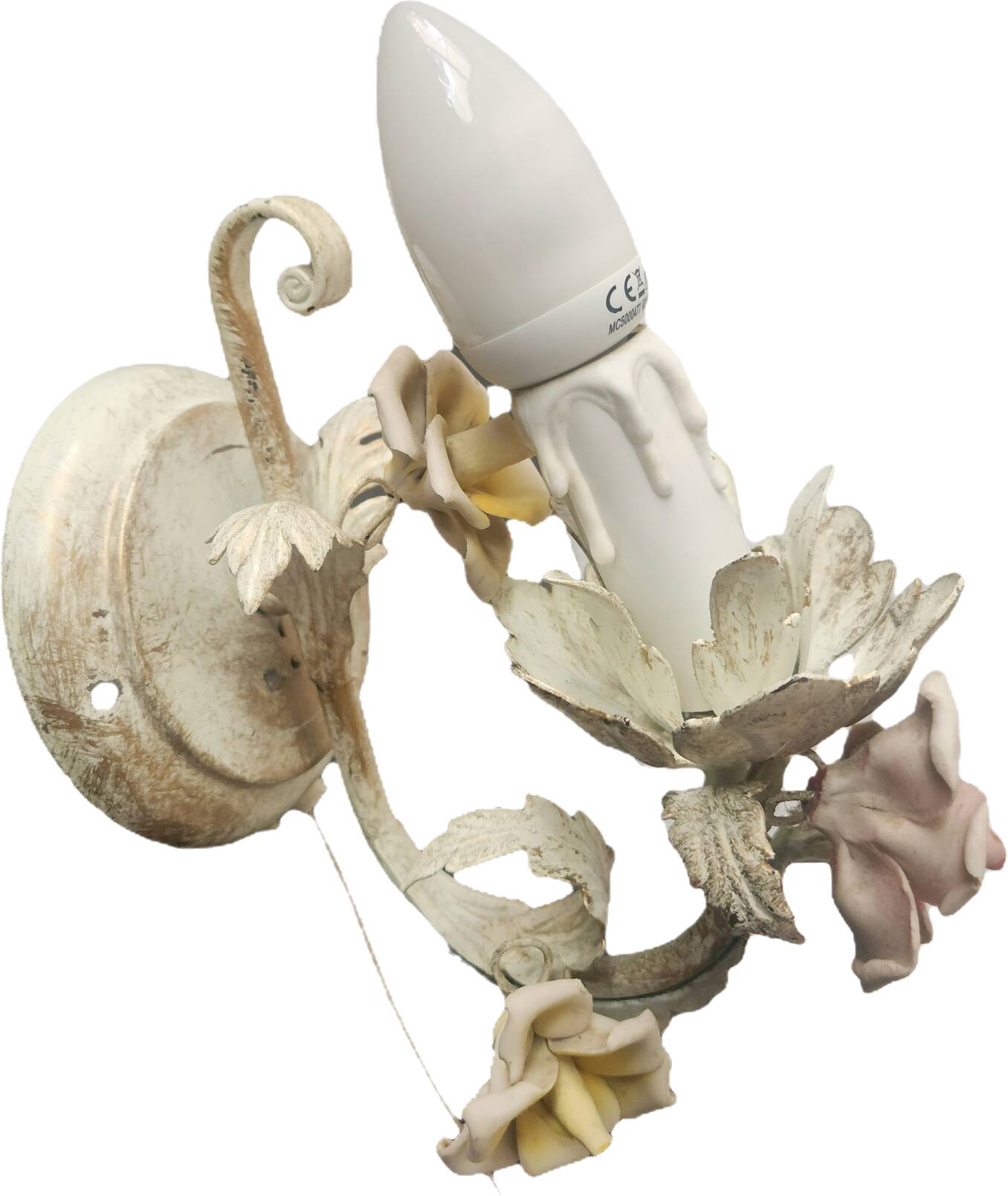 Set von 2 Shabby Chic Wandlampen Tole Schmiedeeisen Porzellan Rosen Blumen