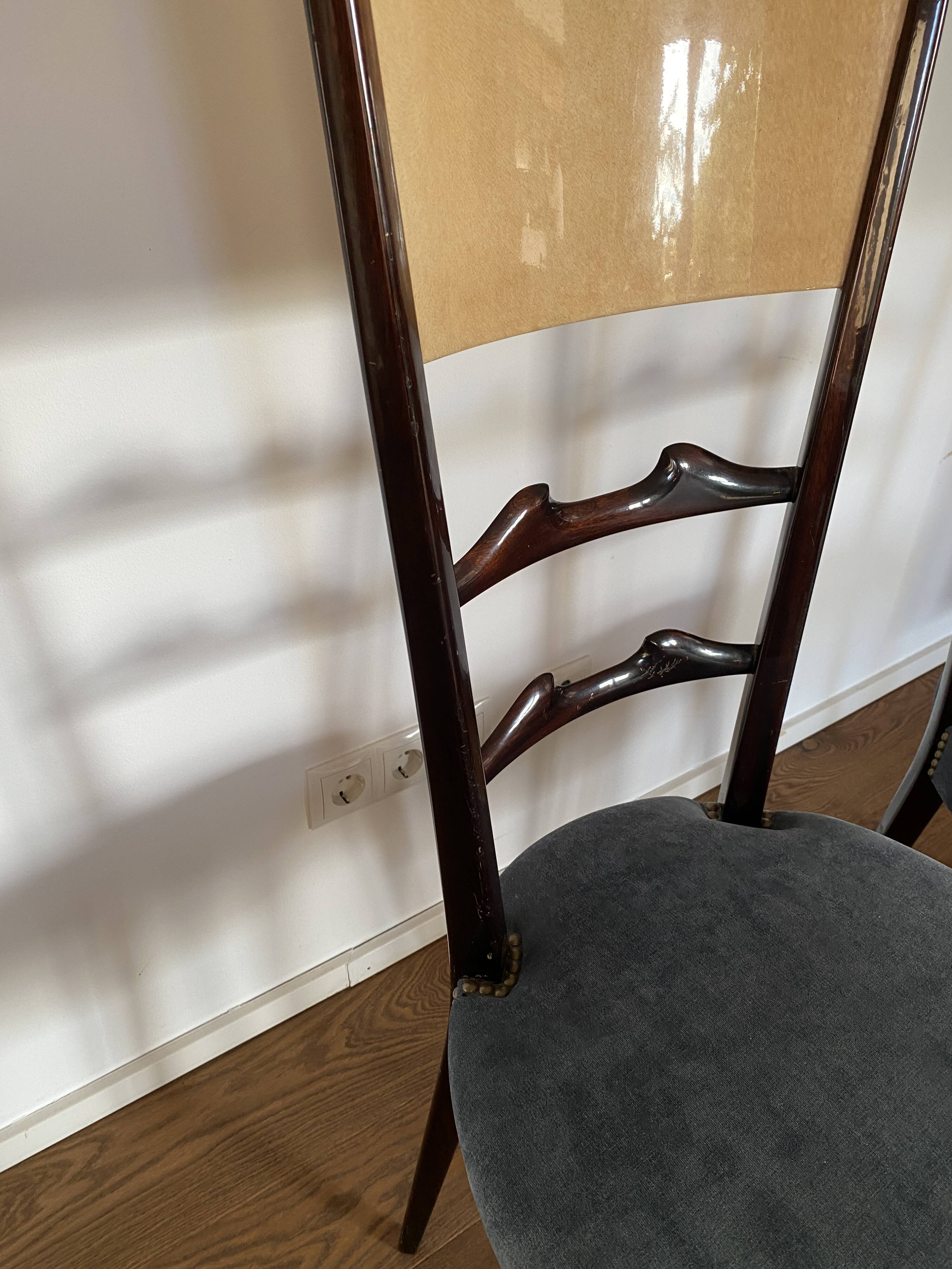 Set of four Italian Mid-Century Modern High Back dining chairs by Aldo Tura