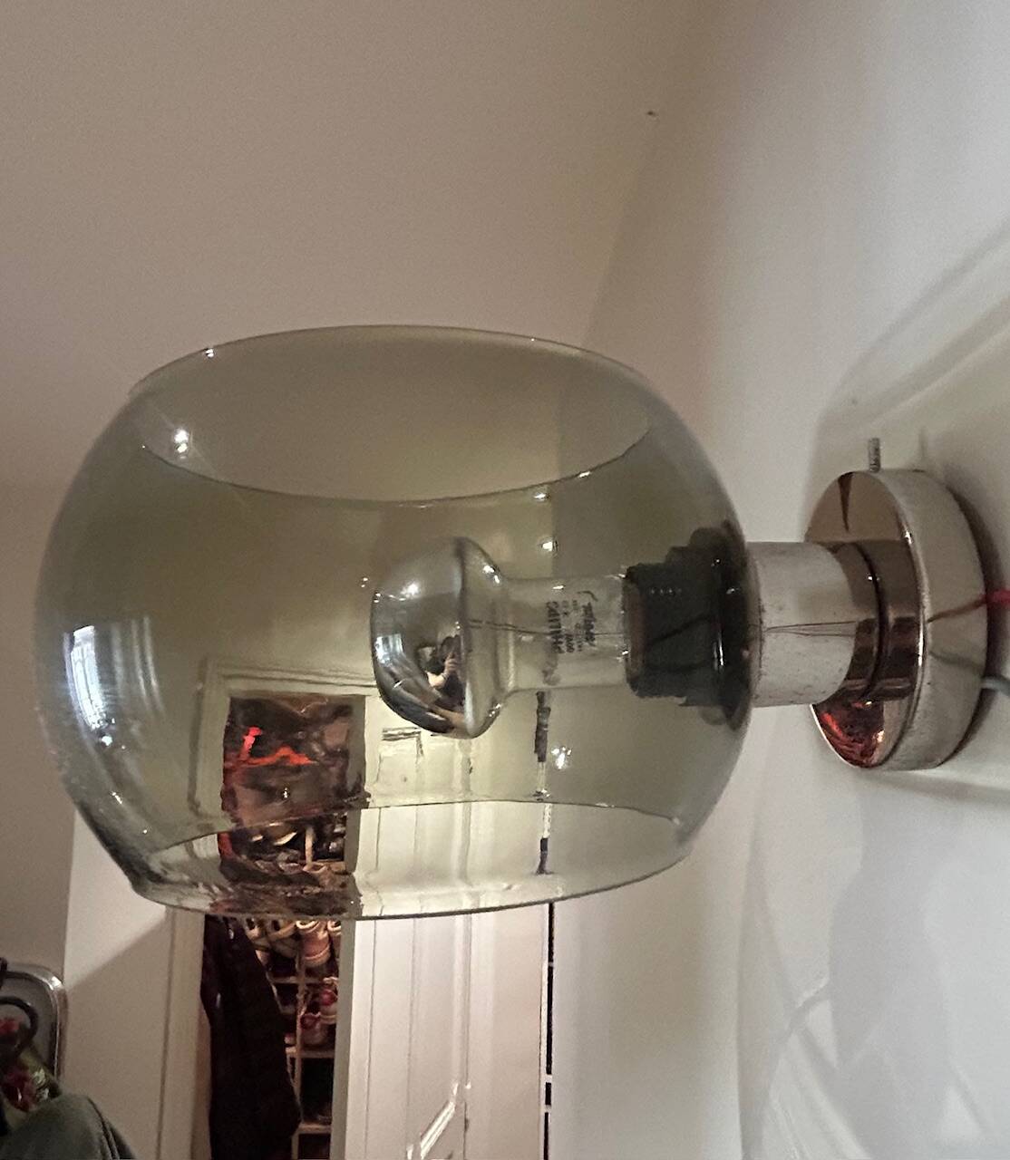 glass and chrome wall light 1970