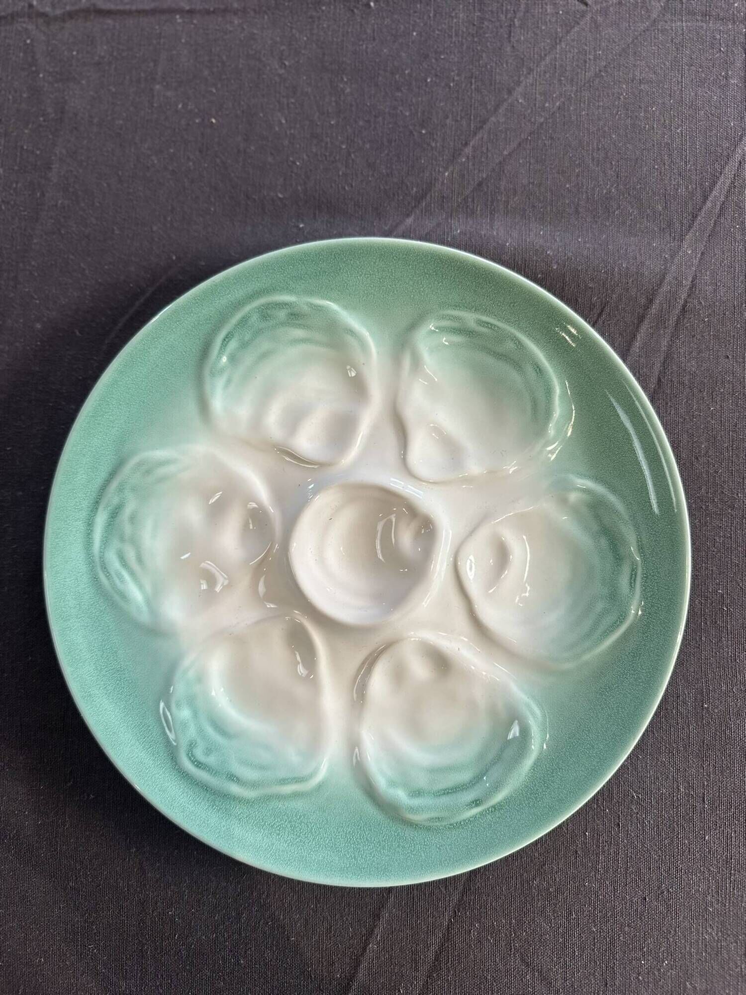 Niderviller sea-green earthenware oyster plates, set of 10 + dish