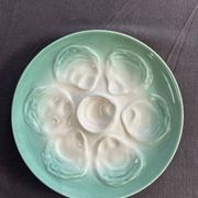 Niderviller sea-green earthenware oyster plates, set of 10 + dish