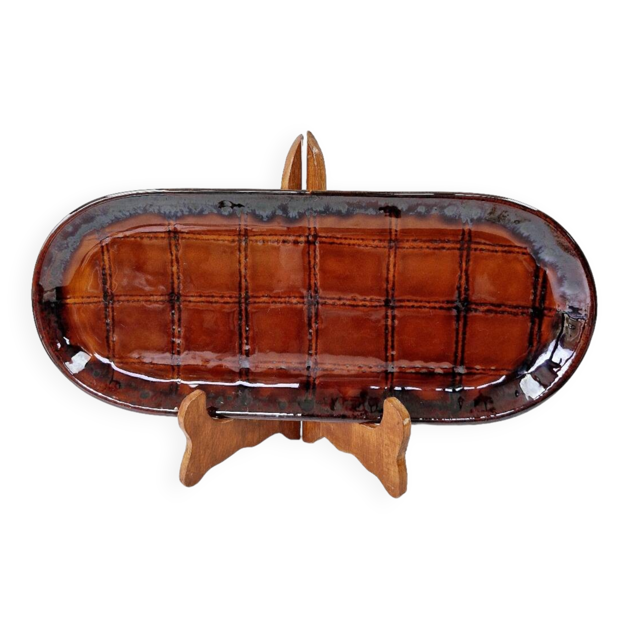 Old Oval Dish Earthenware K&G Luneville Grid Decor 37 x 15.5 cm