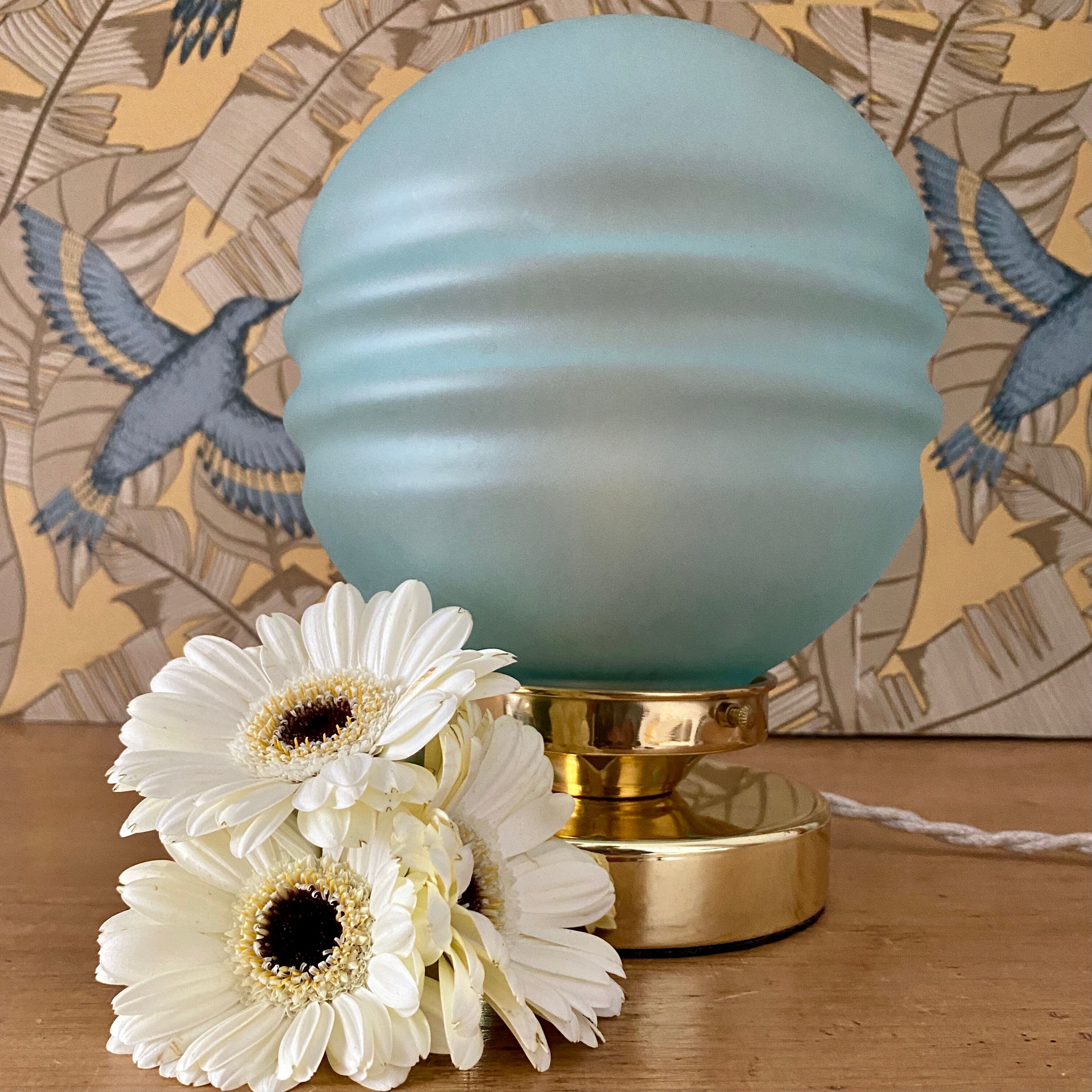 Vintage table lamp globe in blue frosted glass