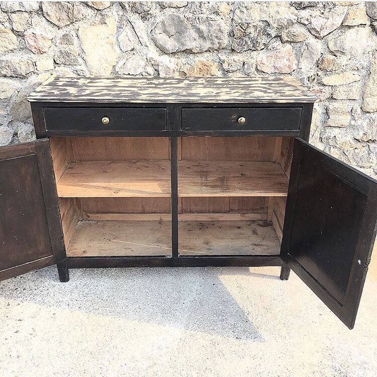 Old black buffet wood tray patina